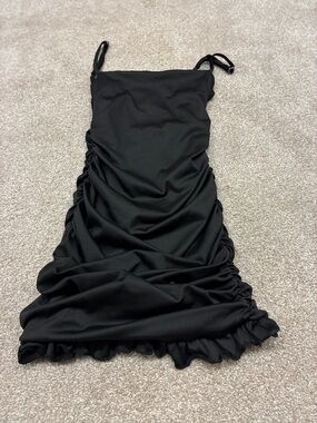 Black Ruched Slip Dress -  Women